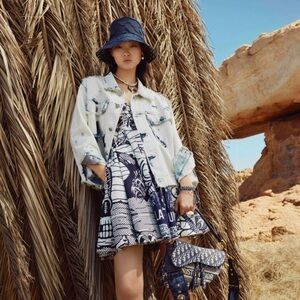 Authentic CHRISTIAN DIOR 2020 Printed Denim Jacket size 4